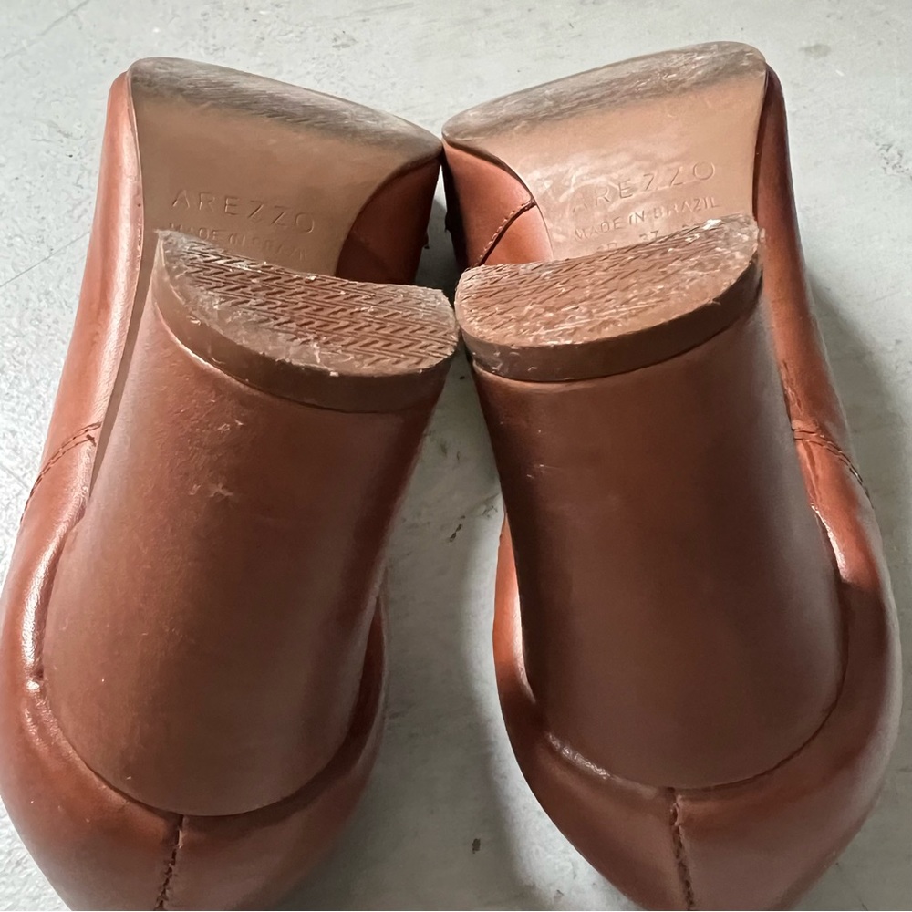 AREZZO Almond Toe Block Heel Leather Penny Loafer in Cognac Brown - Picture 5 of 15